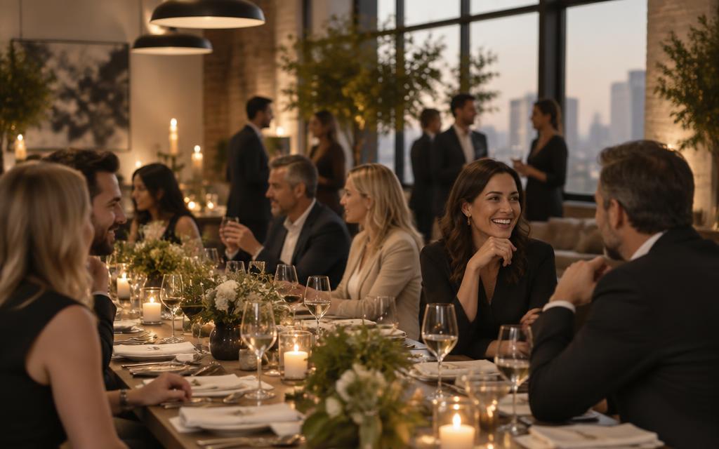 Warm corporate celebration dinner
